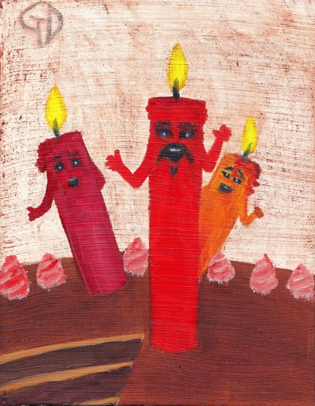 The Three Tenor Candles.jpg - The Three Tenor Candles Water-soluble oil on canvas, 7 x 9" (17.8 x 22.9 cm) Completed May 2019